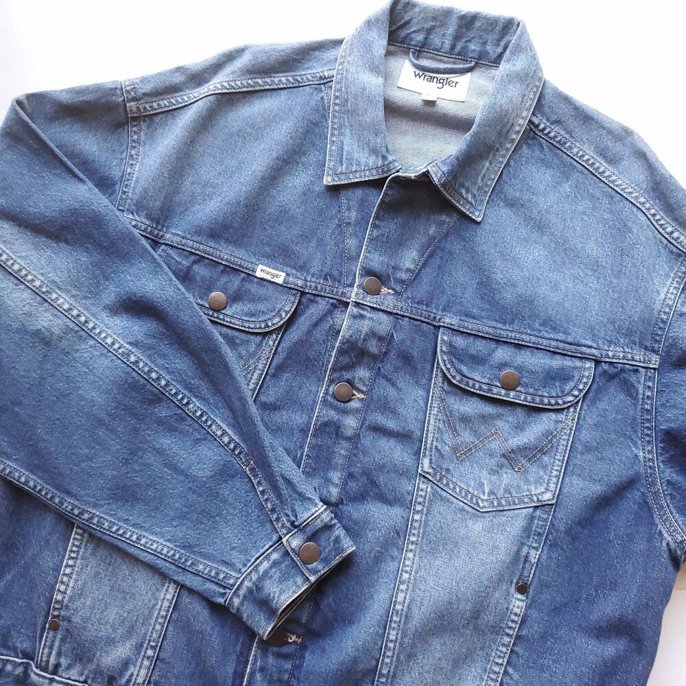 Wrangler Jean Jacket Mens M Denim Oversized Trucker Blue Fade Salesman Sample